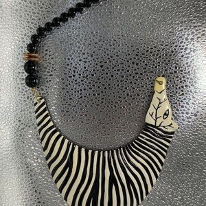 Chic Zebra Pattern Necklace in Black and Cream